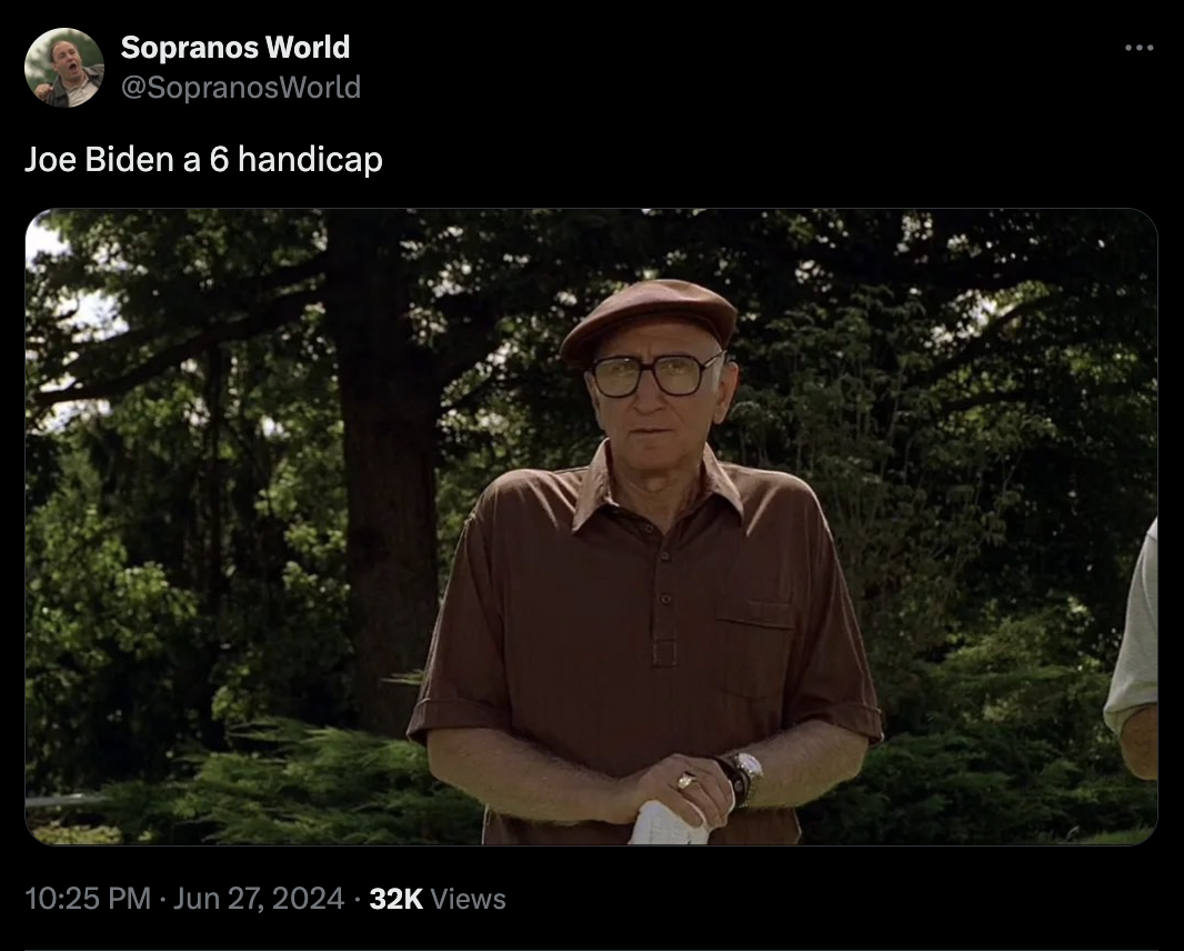 photo caption - Sopranos World Joe Biden a 6 handicap 32K Views
